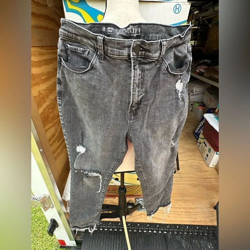 A.N.A Distressed High Rise Straight Black Denim Jeans